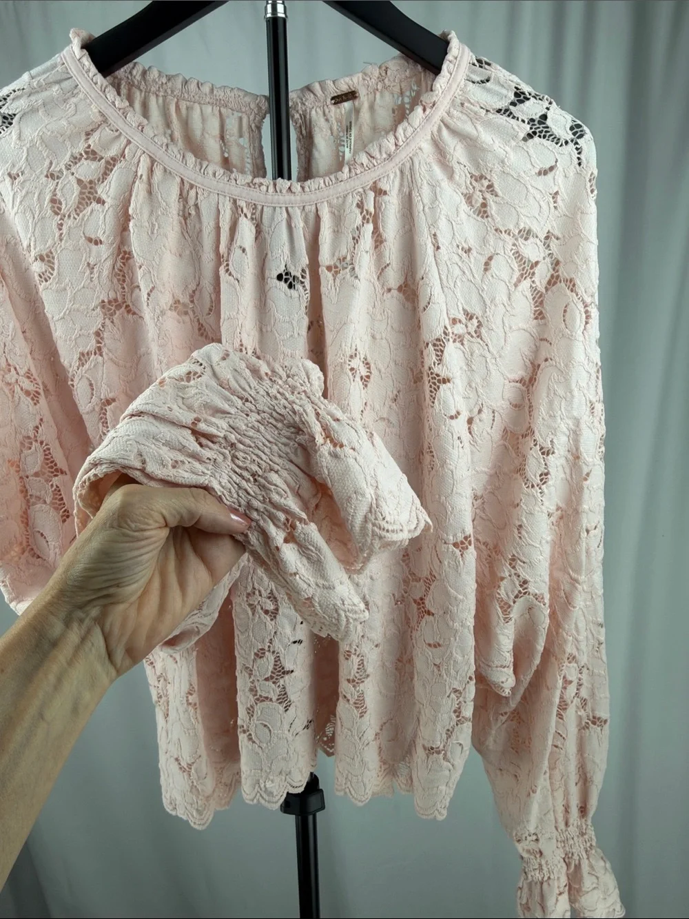 Free People Olivia Lace Top Blush Pink Balloon Sleeve Small